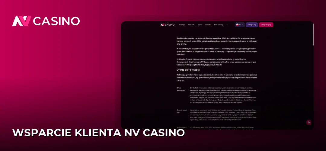 Wsparcie klienta NV Casino