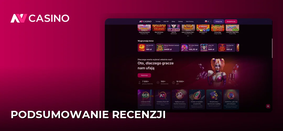 Zrzut ekranu strony NV Casino